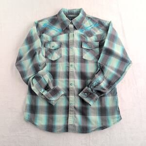 Vintage Cowgirl Hardware Western Pearl Snap Long Sleeve Shirt Girl's XL